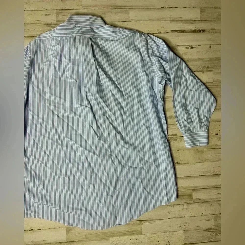 Brooks Brothers Blue Vertical Striped Shirt Mens 16.5 32 Button Up Long Sleeve - Picture 11 of 13